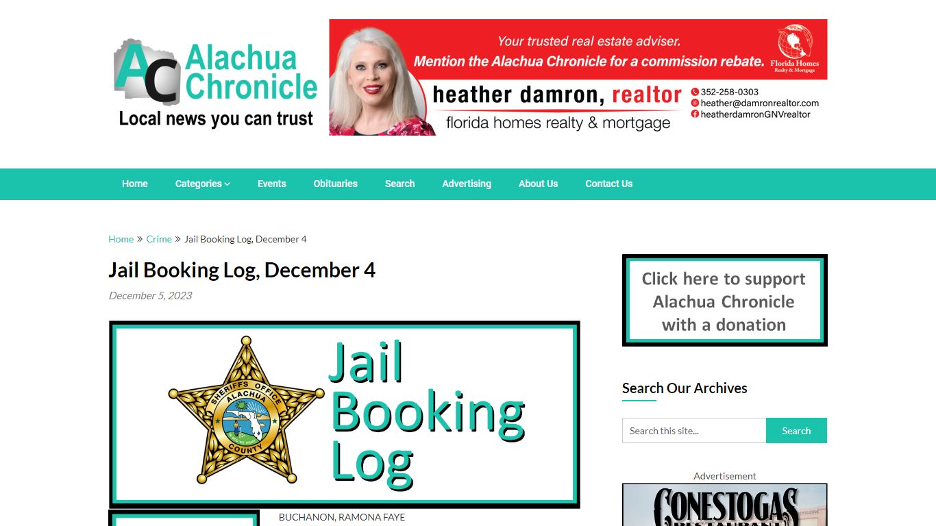 Jail Booking Log, December 4 - Alachua Chronicle